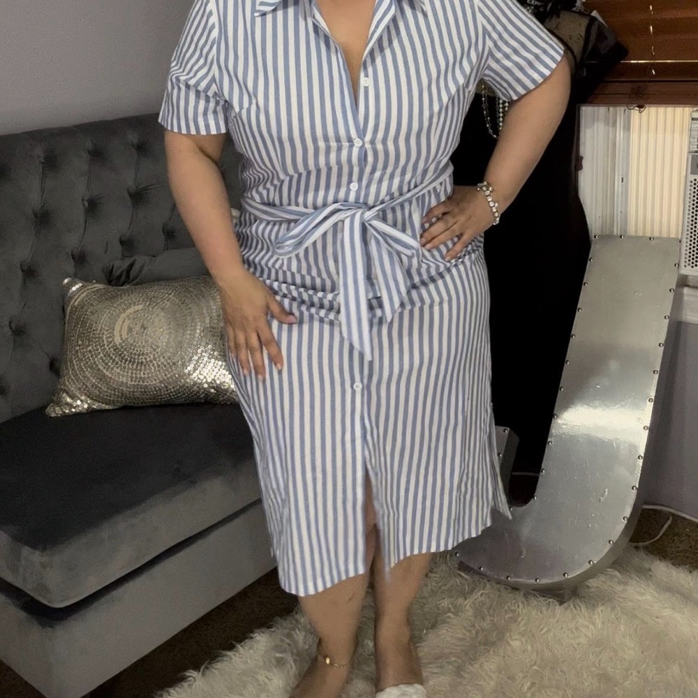 Striped Blue and White Shirt Dress